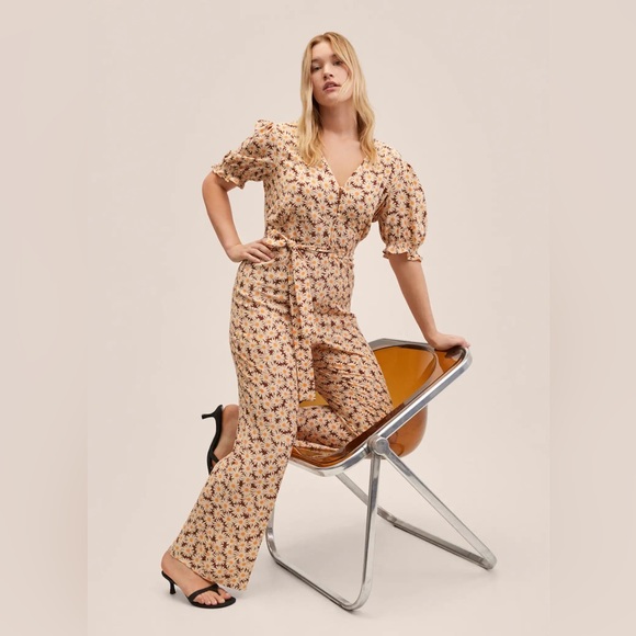 Mango Pants - MANGO - Floral Jumpsuit - Orange
